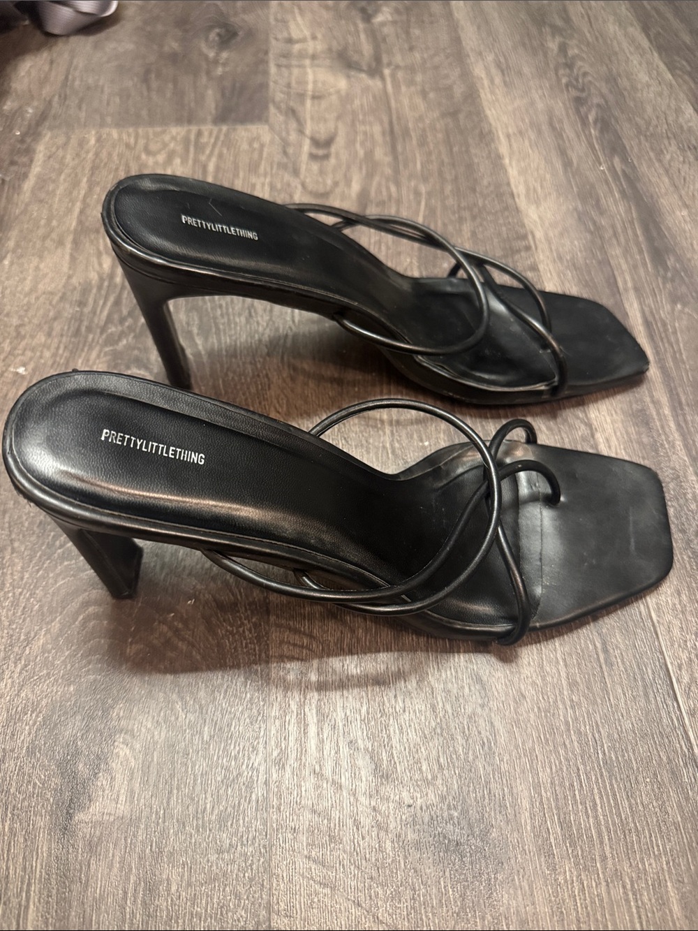 PrettyLittleThing Black Strappy Square Toe Heels